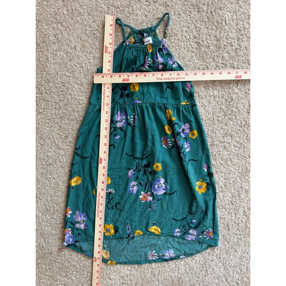 Old Navy Girls Teal Blue Floral Halter Sundress Braided Straps Boho Size S 6-7